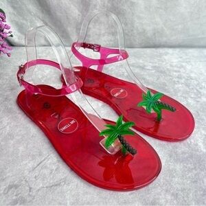 KATY Perry Womens The Geli-Pvc Ankle Strap Palm Tree Sandals Red